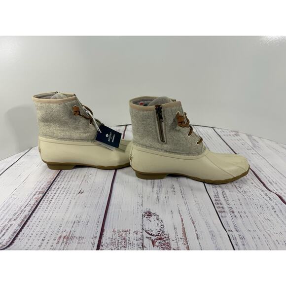 Sperry Saltwater Emboss Wool Duck Boots Women Size 12 Cream Waterproof Insulated - Picture 2 of 8